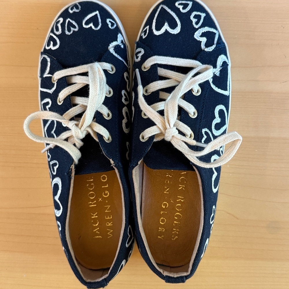 Jack Rogers Pink Heart Embroidered Navy Suede Loafers - Picture 4 of 11
